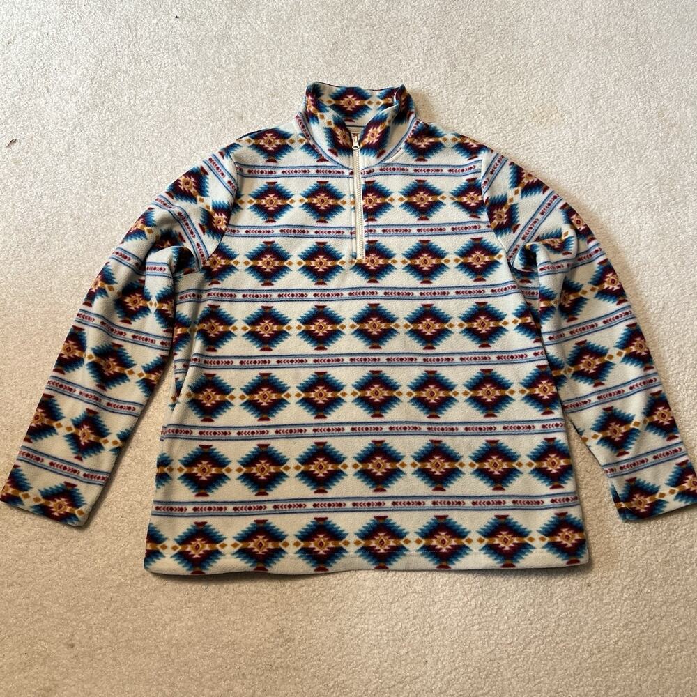 Cotton Rye Outfitters Women's Large Aztec Fleece 1/4 Zip Pullover Western Cream